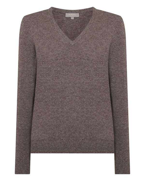 N.peal Women's Phoebe V Neck Cashmere Sweater In Otter Brown