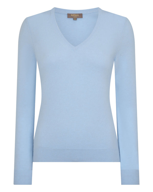 N.peal Women's Phoebe V Neck Cashmere Sweater In Sea Mist Blue