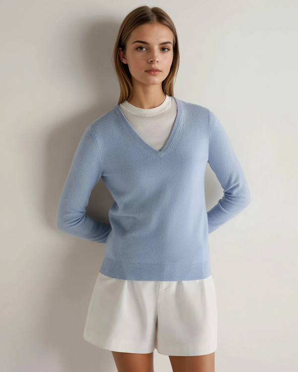 n.peal Women's Phoebe V Neck Cashmere Sweater In Sea Mist Blue