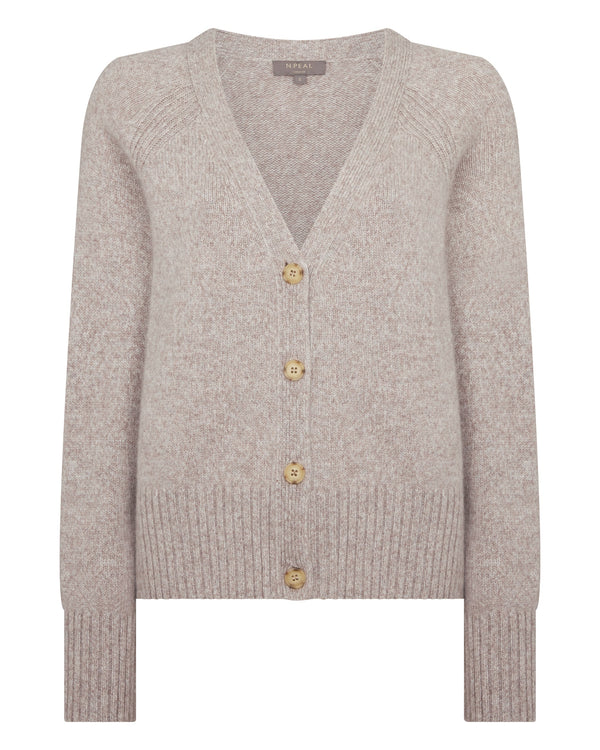 N.peal Women's Relaxed V Neck Cashmere Cardigan In Basilica Beige Brown Marl