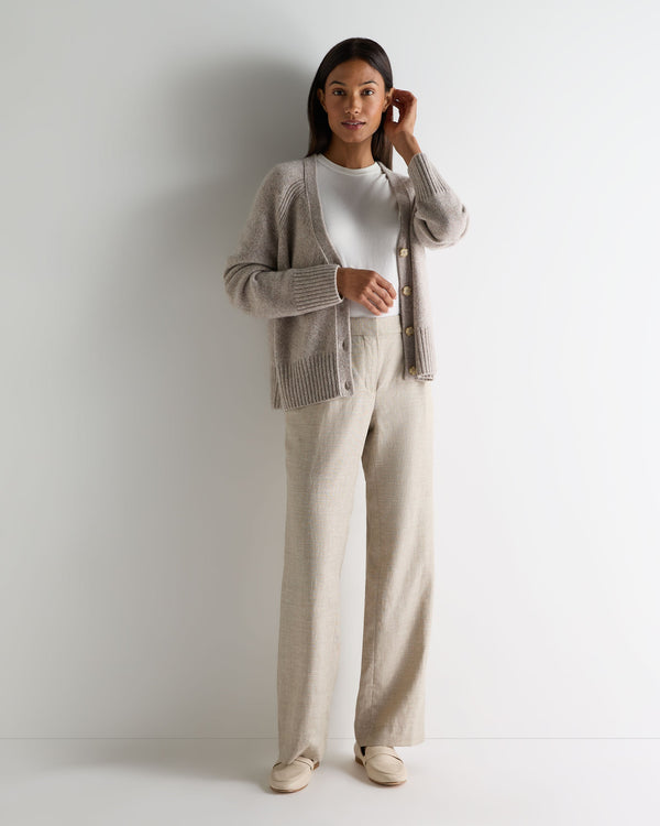 N.peal Women's Relaxed V Neck Cashmere Cardigan In Basilica Beige Brown Marl