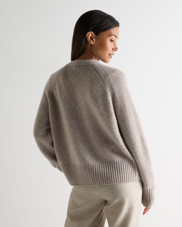 N.peal Women's Relaxed V Neck Cashmere Cardigan In Basilica Beige Brown Marl