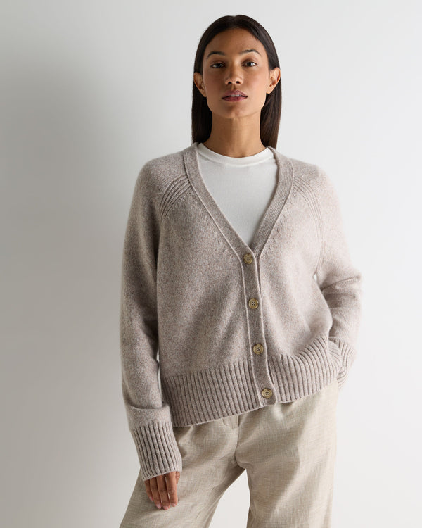 n.peal Women's Relaxed V Neck Cashmere Cardigan In Basilica Beige Brown Marl