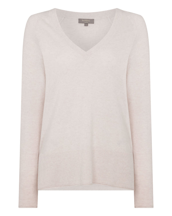 N.peal Women's Relaxed V Neck Cashmere Sweater In Frost White