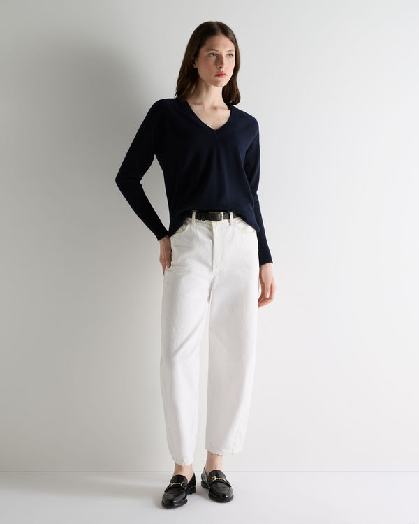 N.peal Women's Relaxed V Neck Cashmere Sweater In Navy Blue