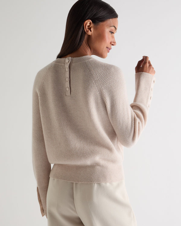 N.peal Women's Rib Raglan Cashmere Sweater In Ecru White