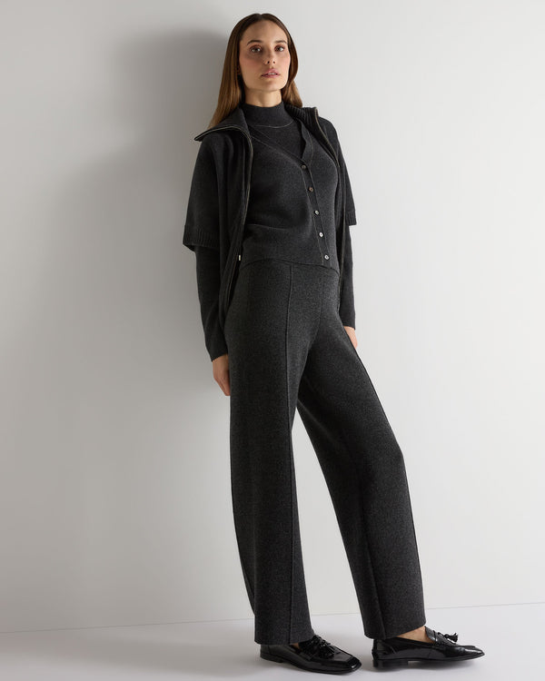 N.peal Women's Ribbed Cashmere Cardigan With Metal Trim In Deep Charcoal Grey