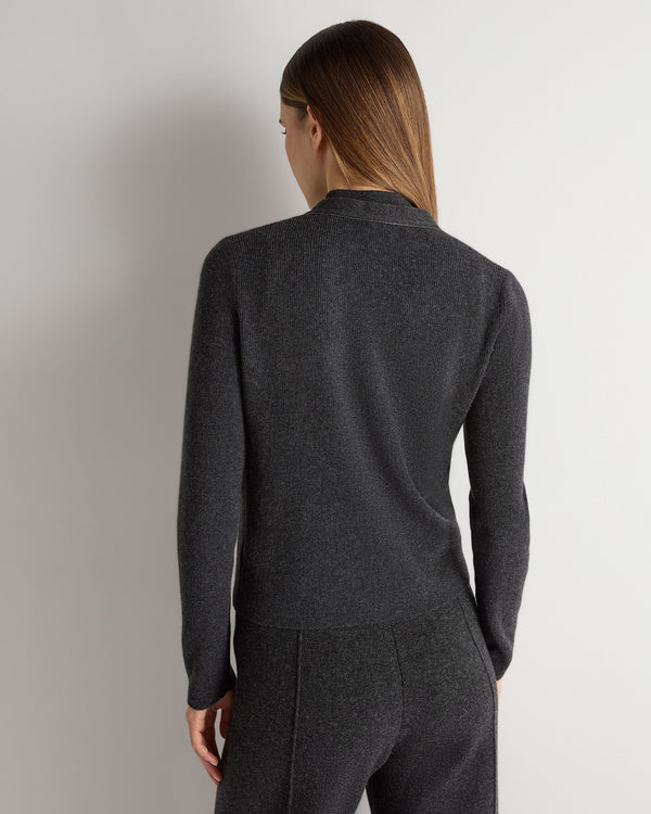N.peal Women's Ribbed Cashmere Cardigan With Metal Trim In Deep Charcoal Grey