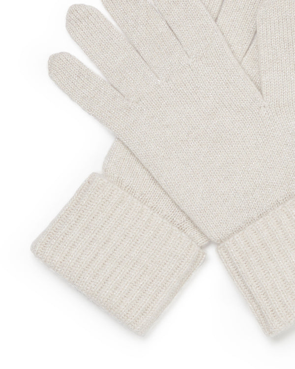 N.peal Women's Ribbed Cashmere Gloves With Lurex In Ecru White Sparkle