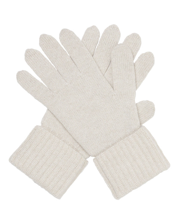 n.peal Women's Ribbed Cashmere Gloves With Lurex In Ecru White Sparkle
