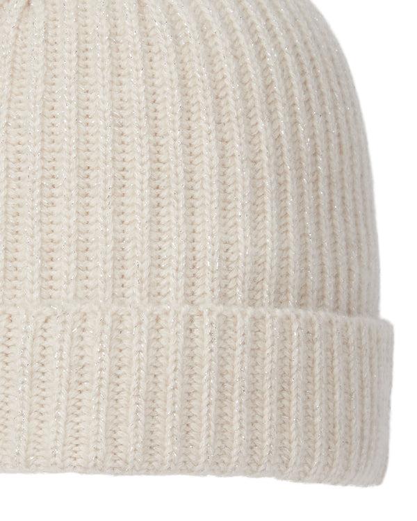 N.peal Women's Ribbed Cashmere Hat With Lurex In Ecru White Sparkle