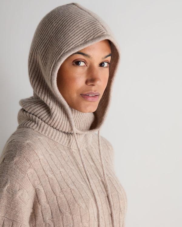 N.peal Women's Ribbed Cashmere Hood In Oatmeal Brown