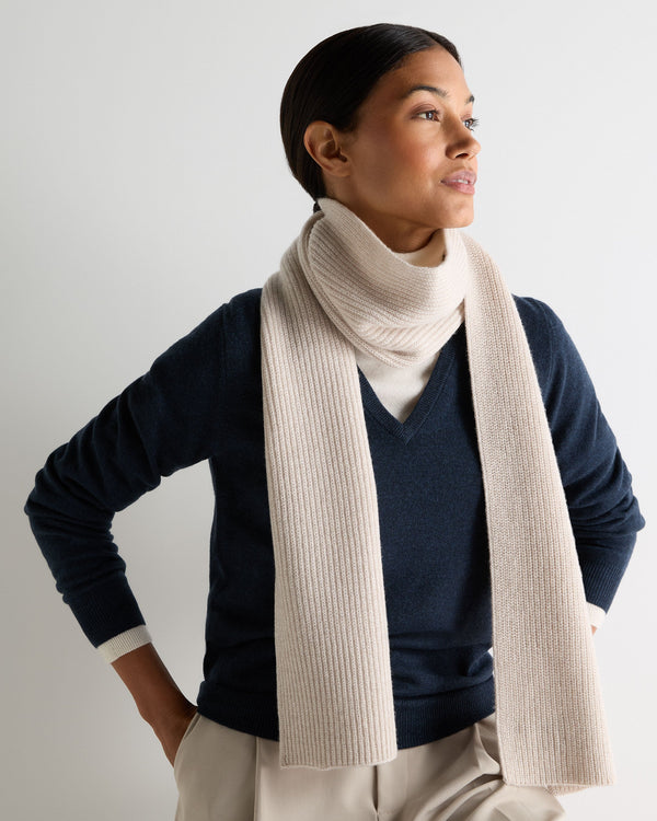 N.peal Women's Ribbed Cashmere Scarf With Lurex In Ecru White Sparkle