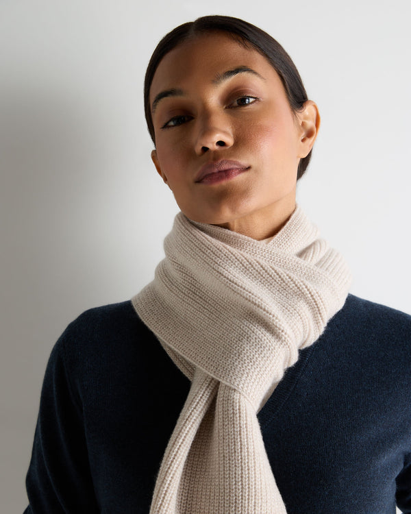 N.peal Women's Ribbed Cashmere Scarf With Lurex In Ecru White Sparkle