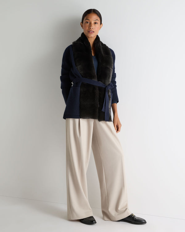 N.peal Women's Ruby Herringbone Fur Cardigan In Navy Blue