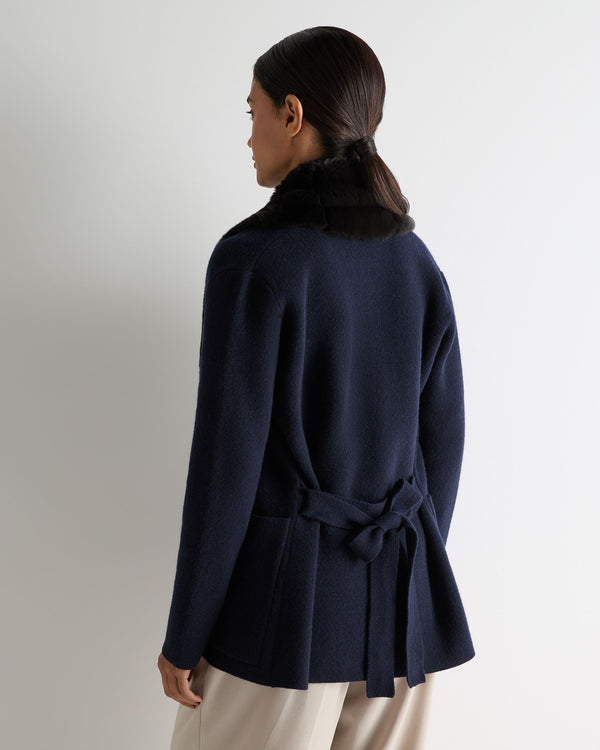 N.peal Women's Ruby Herringbone Fur Cardigan In Navy Blue