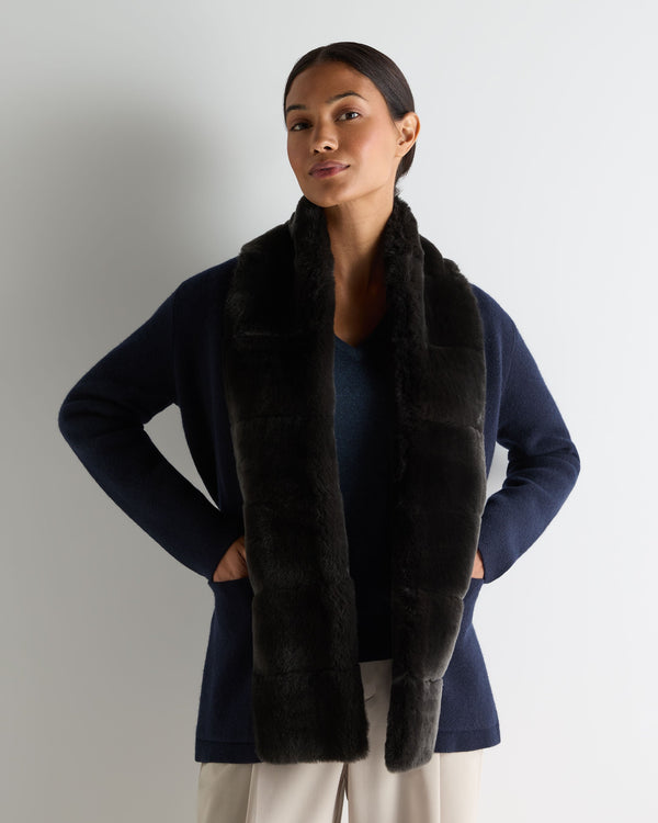 n.peal Women's Ruby Herringbone Fur Cardigan In Navy Blue