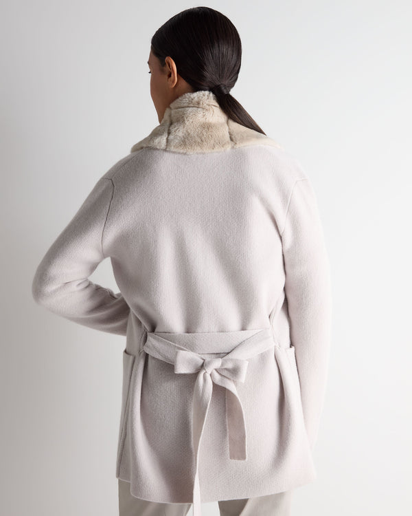 N.peal Women's Ruby Herringbone Fur Cardigan In Snow Grey