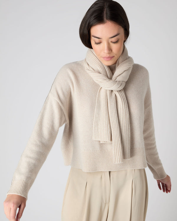 N.peal Women's Short Ribbed Cashmere Scarf With Lurex In Ecru White Sparkle