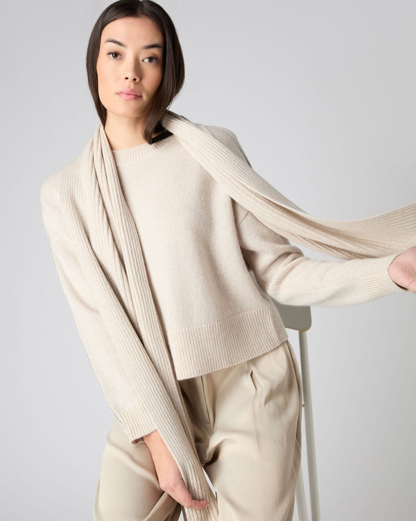 N.peal Women's Short Ribbed Cashmere Scarf With Lurex In Ecru White Sparkle