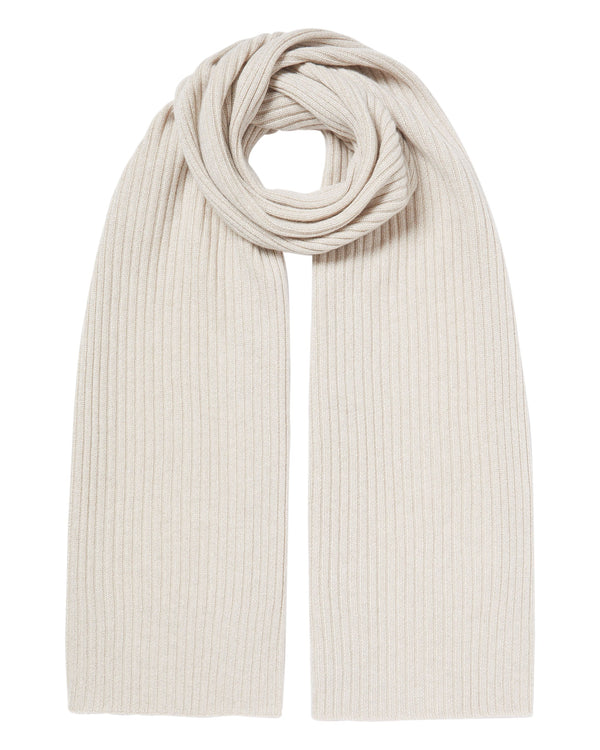 n.peal Women's Short Ribbed Cashmere Scarf With Lurex In Ecru White Sparkle