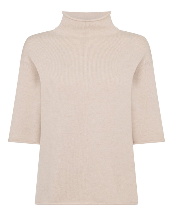 N.peal Women's Short Sleeve Turtle Neck Cashmere Sweater In Ecru White