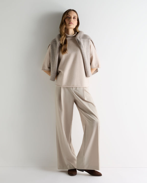 N.peal Women's Short Sleeve Turtle Neck Cashmere Sweater In Ecru White