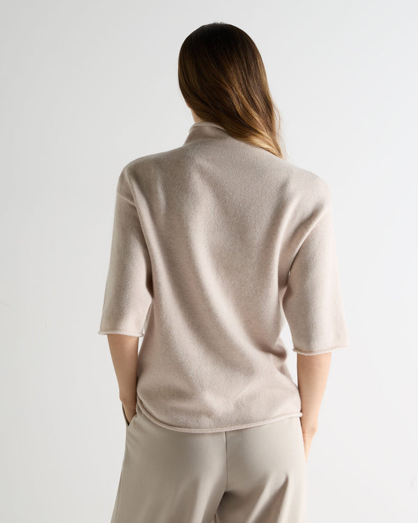 N.peal Women's Short Sleeve Turtle Neck Cashmere Sweater In Ecru White