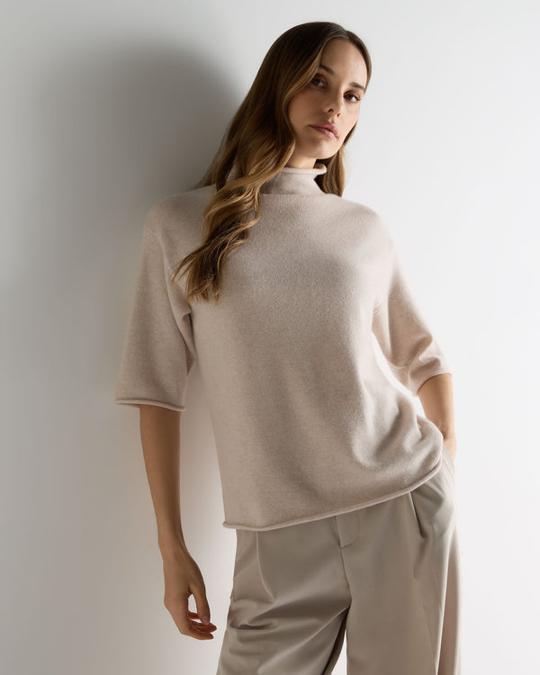 n.peal Women's Short Sleeve Turtle Neck Cashmere Sweater In Ecru White