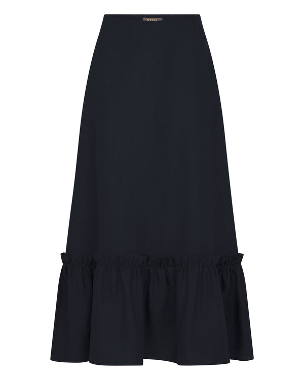 N.peal Women's Sofia Ruffle Linen Skirt In Navy Blue