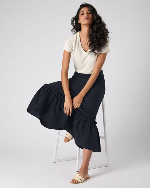 N.peal Women's Sofia Ruffle Linen Skirt In Navy Blue