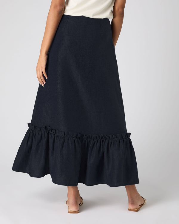 N.peal Women's Sofia Ruffle Linen Skirt In Navy Blue