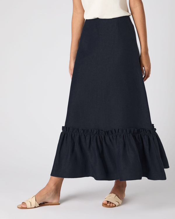 n.peal Women's Sofia Ruffle Linen Skirt In Navy Blue