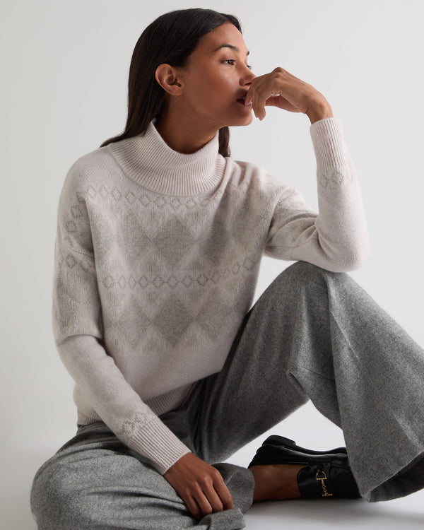 n.peal Women's Sparkle Jacquard Cashmere Sweater In Pebble Grey