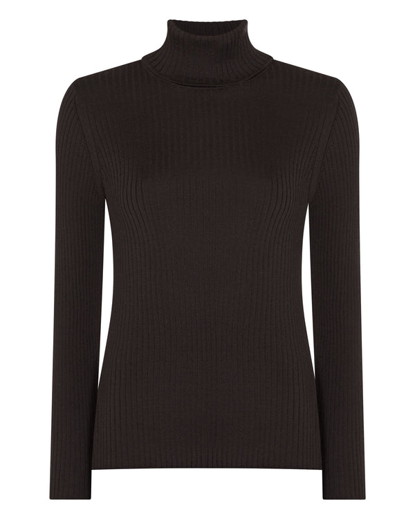N.peal Women's Superfine Cashmere Ribbed Turtle Neck Sweater In Chocolate Brown