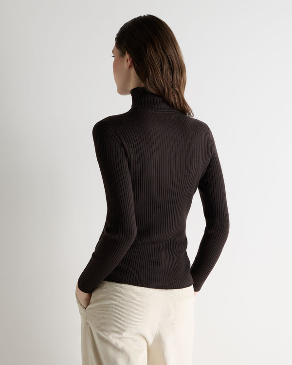 N.peal Women's Superfine Cashmere Ribbed Turtle Neck Sweater In Chocolate Brown
