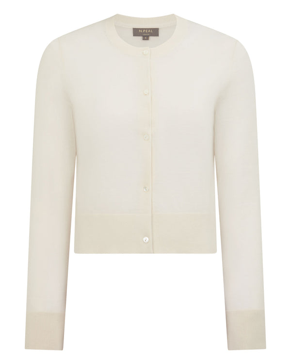 N.peal Women's Superfine Cashmere Round Neck Cardigan In New Ivory White