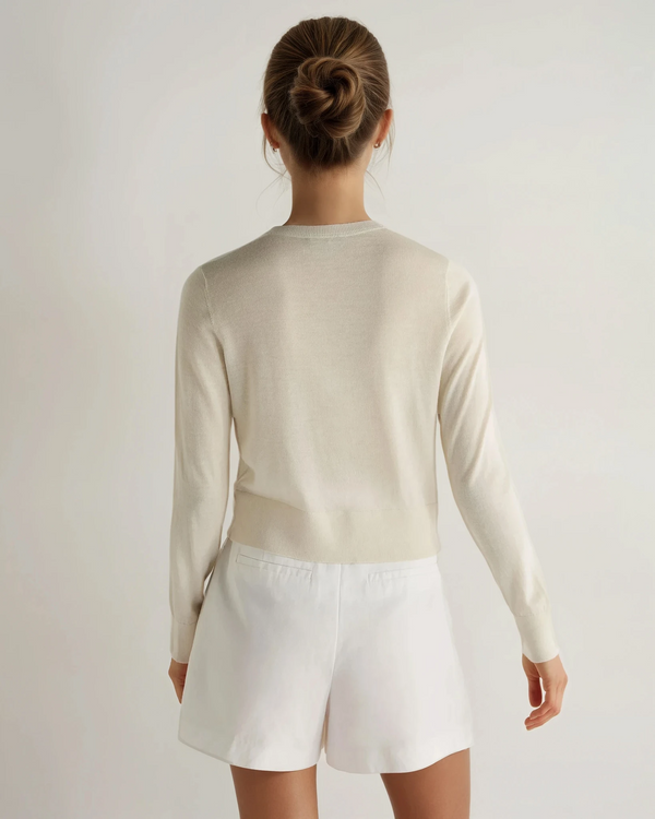 N.peal Women's Superfine Cashmere Round Neck Cardigan In New Ivory White