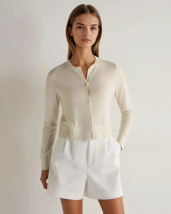 n.peal Women's Superfine Cashmere Round Neck Cardigan In New Ivory White