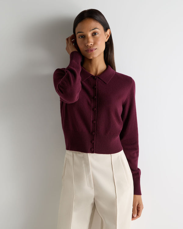 n.peal Women's Thea Collared Cashmere Cardigan In Bordeaux Red