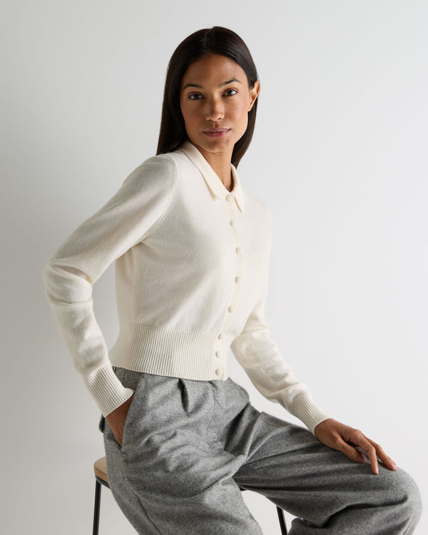 n.peal Women's Thea Collared Cashmere Cardigan In New Ivory White