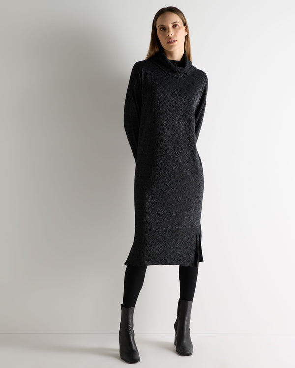 N.peal Women's Turtle Neck Cashmere Dress In Black Sparkle