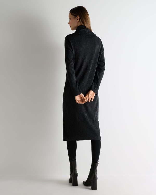 N.peal Women's Turtle Neck Cashmere Dress In Black Sparkle
