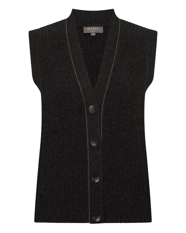 N.peal Women's V Neck Cashmere Tank Top In Deep Charcoal Grey