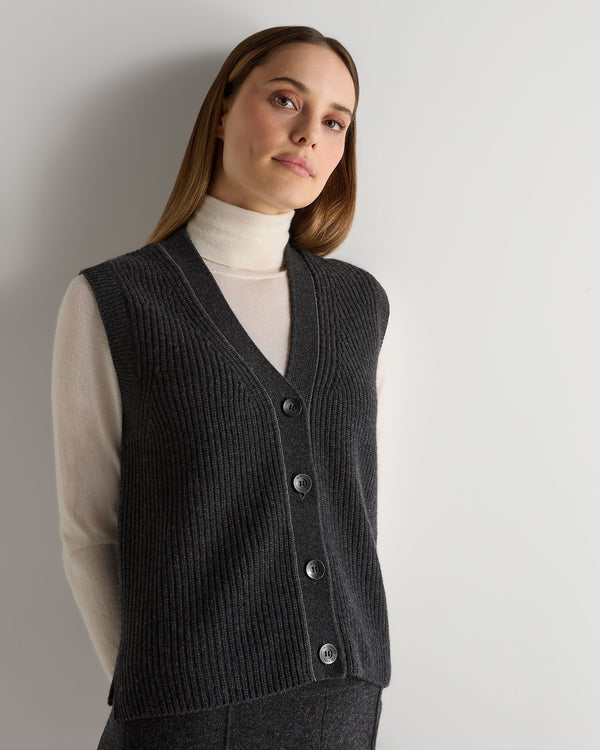 n.peal Women's V Neck Cashmere Tank Top In Deep Charcoal Grey