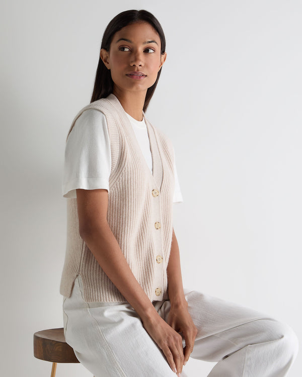 n.peal Women's V Neck Cashmere Tank Top In Ecru White