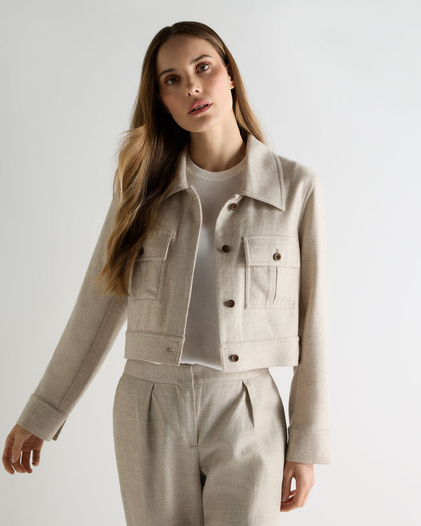 n.peal Women's Woven Cashmere Cropped Jacket In Beige Brown