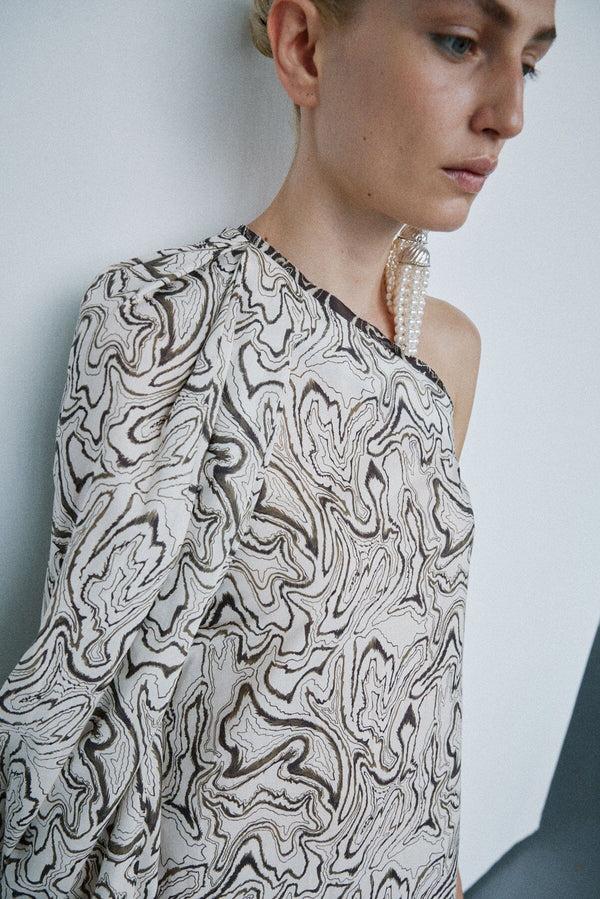 Nackiyé Great Escape One Shoulder Dress Kaimak Marble