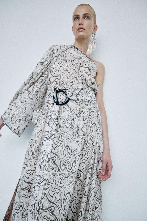 nackiyé Great Escape One Shoulder Dress Kaimak Marble