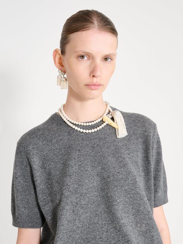 Nackiyé Pearl Cashmere Short Sleeved Crewneck Gris